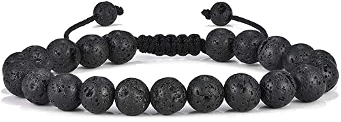 Tiger Eye Men's Bracelet Gifts - 8mm Tiger Eye Lava Rock Stone Men's Anxiety Bracelets, Stress Relief Adjustable Tiger Eye Bracelet Aromatherapy Essential Oil Diffuser Lava Bracelet Gifts for Men