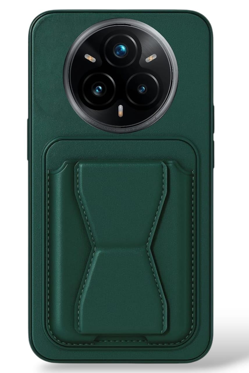 Leather Case Compatible for Realme 14 Pro Plus Shockproof Leather Back Card Storage & case built-in Stand PU leather for a stylish look, comfortable grip (Green)