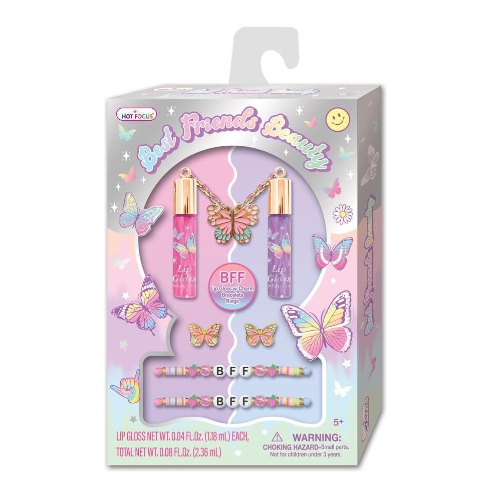 Hot Focus - Best Friends Beauty Tie-Dye Butterfly Lip Gloss With Jewelry Set - 693TB