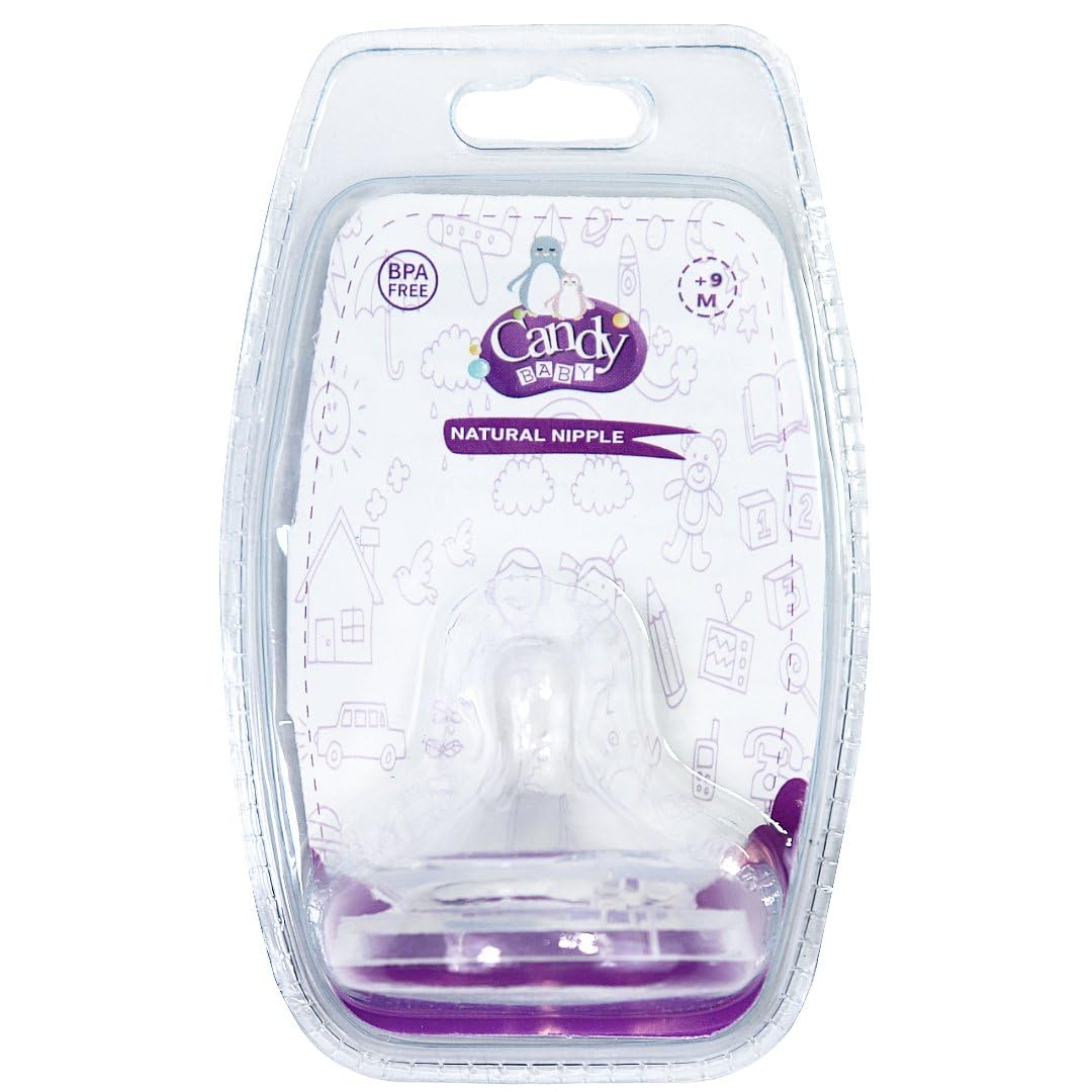 Candy Baby Silicone Natural Nipple BPA Free For Unisex-Clear-(+9 Months)