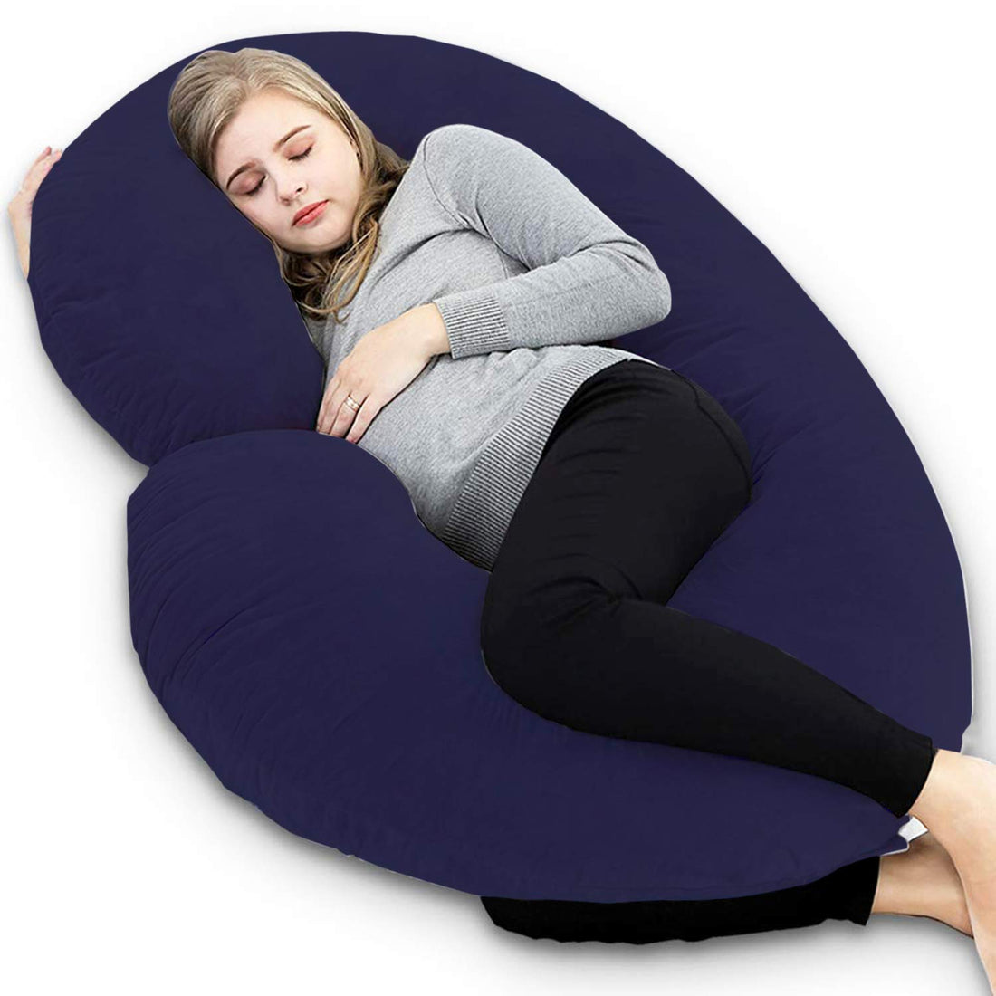 Moro Moro 3 Cotton Ultra Soft Hollow Fiber C Shaped Maternity Pillow, Pregnancy Pillow, Body Pillow With Zippered Cover (Navy Blue) (Fun0281)