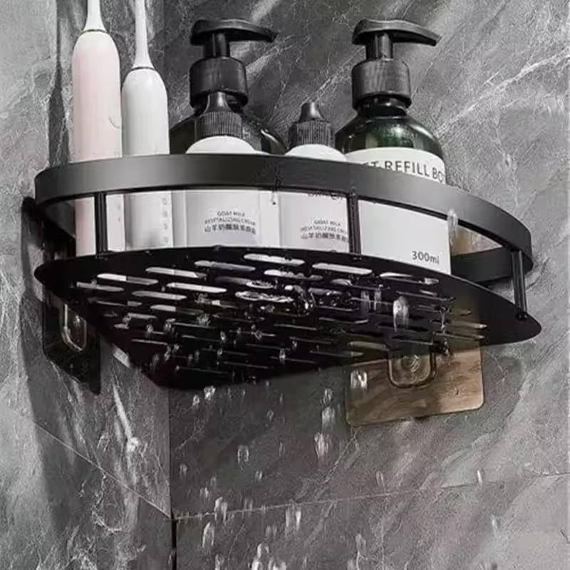 Corner Shelf For Shower Wall Mounted Adhesive Aluminum Bathroom Organizer Triangle Storage Rack Rust Resistant Black