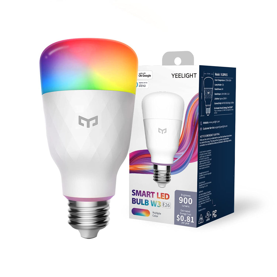 YEELIGHT Smart Bulb W3 Color, Smart Bulbs That Compatible with Alexa & Google Home, Razer Chroma, A19 RGBW LED WiFi Light Bulbs No Hub Required, 60W Equivalent 900LM CRI>80