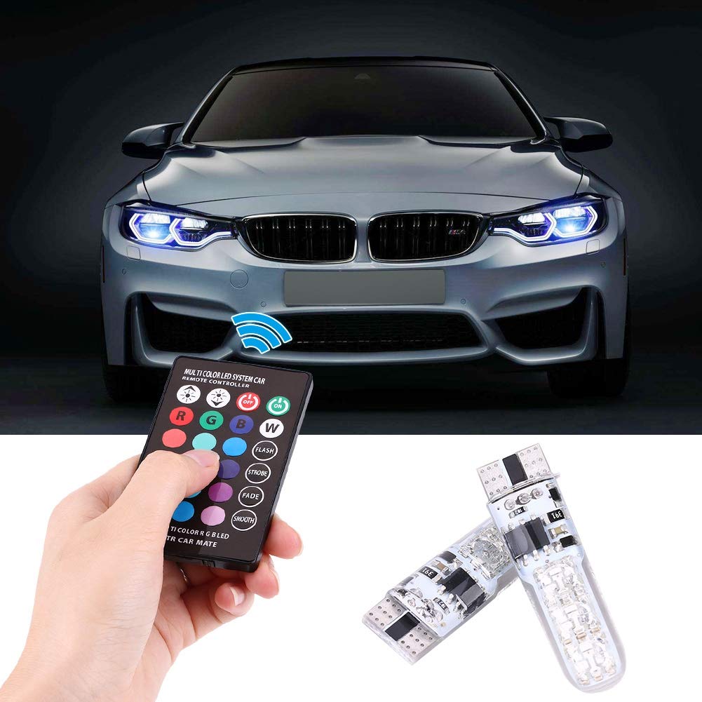 4pcs T10 RGB Car Lights Colorful LED Bulbs with Remote Control for Various Car Interiors