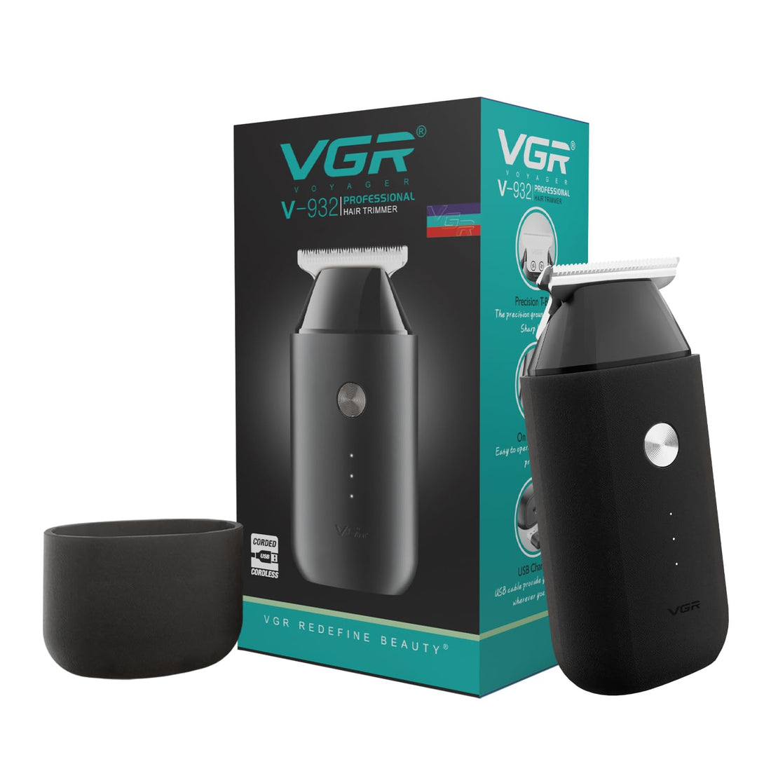 VGR V-932 Professional Rechargeable Corded & Cordless Pocket Hair Trimmer for Men’s Runtime: 120 Minutes, Black
