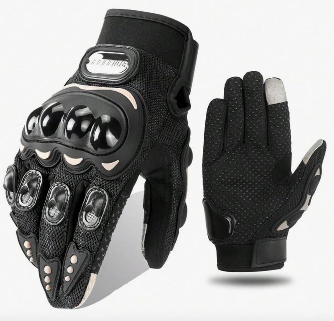 Motorcycle Riding Gloves, Full Finger Touchscreen Protection, Black Sports Racing Gloves