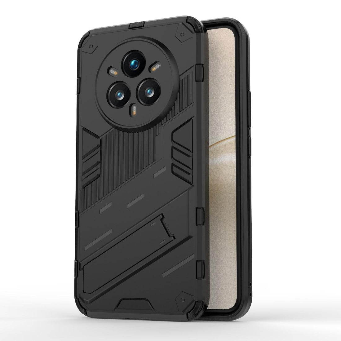 UNBLACK phone case compatible with Realme 14 pro plus 5G (14 pro+) Punk Armor 2 in 1 PC + TPU Shockproof Phone Case with Invisible Holder For Realme 14 pro plus 5G (Black)