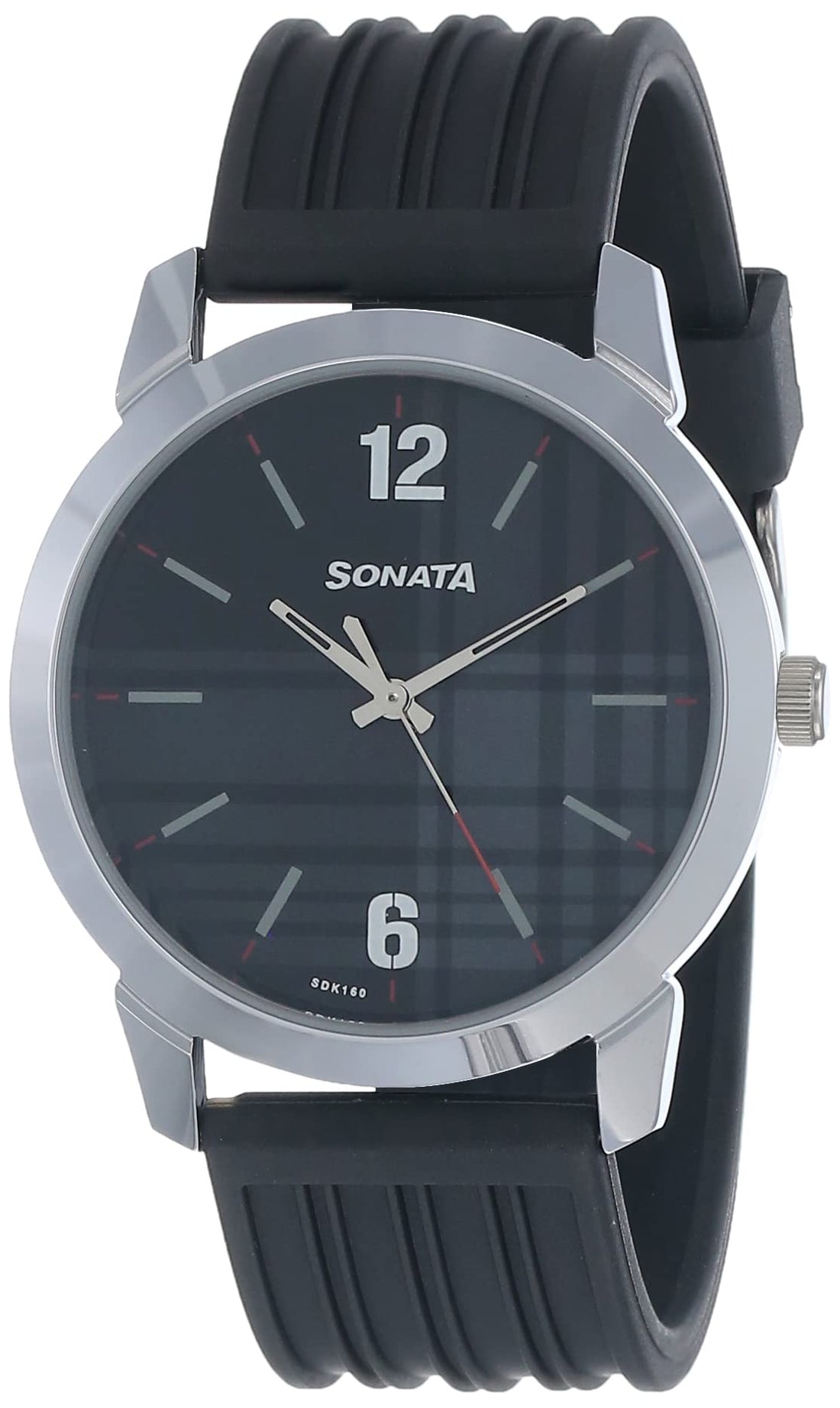 Sonata Watch for Men, Quartz Movement, Analog Display, Black Rubber Strap-NP77107SP04W