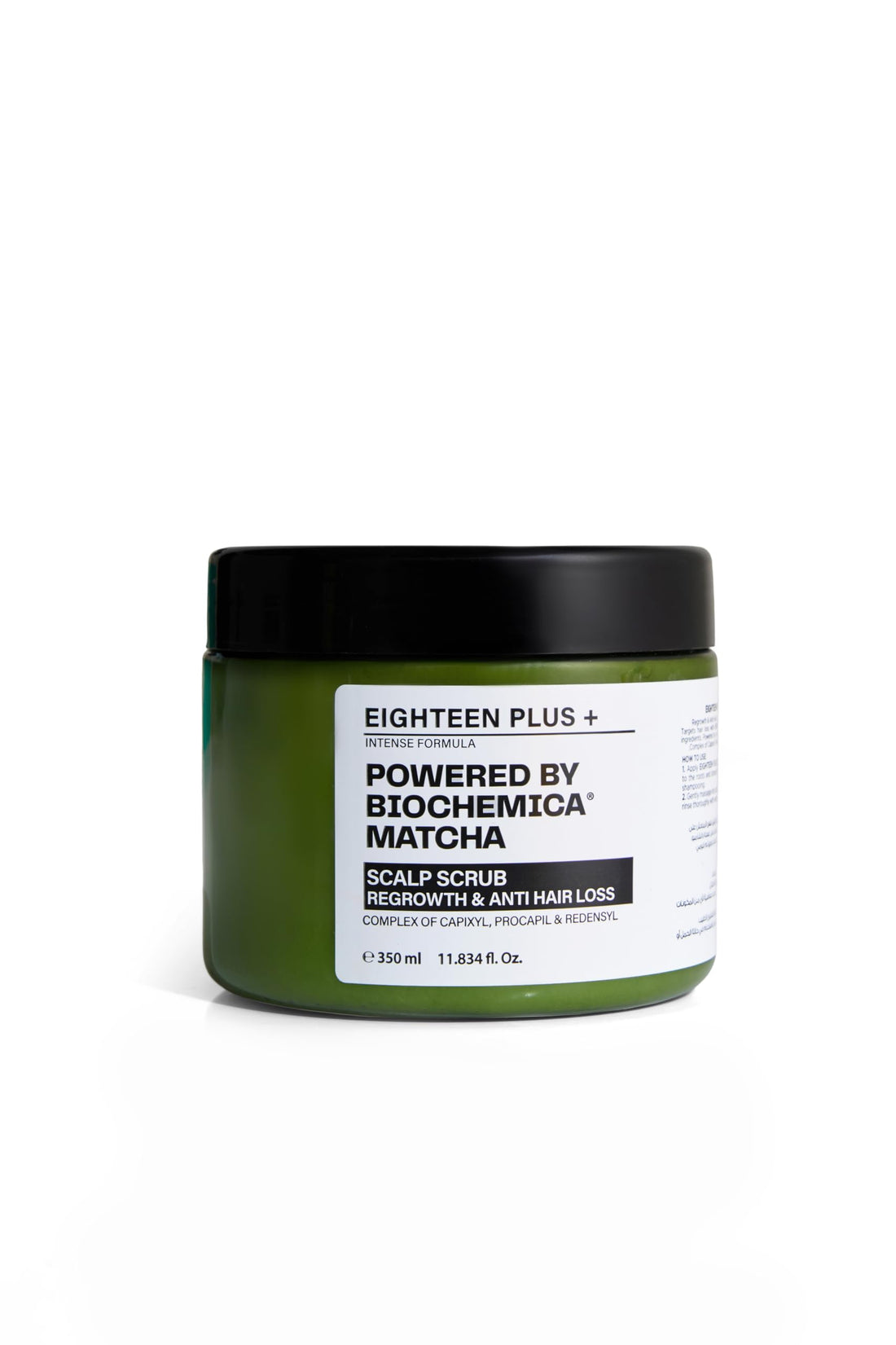 Scalp Scrub with Biochimica Matcha, Hair Regrowth & Anti Hair Loss Treatment, 9% RCP Complex with Capixyl Procapil Redensyl, Ginseng Rosemary Extract, 350ml