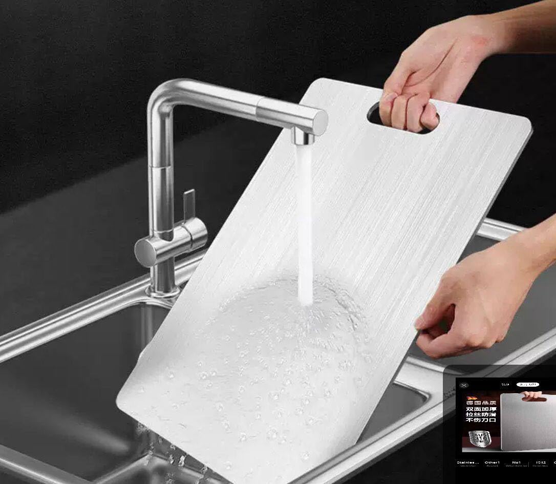 Kitchen Chopping Board, White, Stainless Steel, Easy to Clean, Odorless, Waterproof, with Handle, Versatile for Vegetables, Meat, Fish