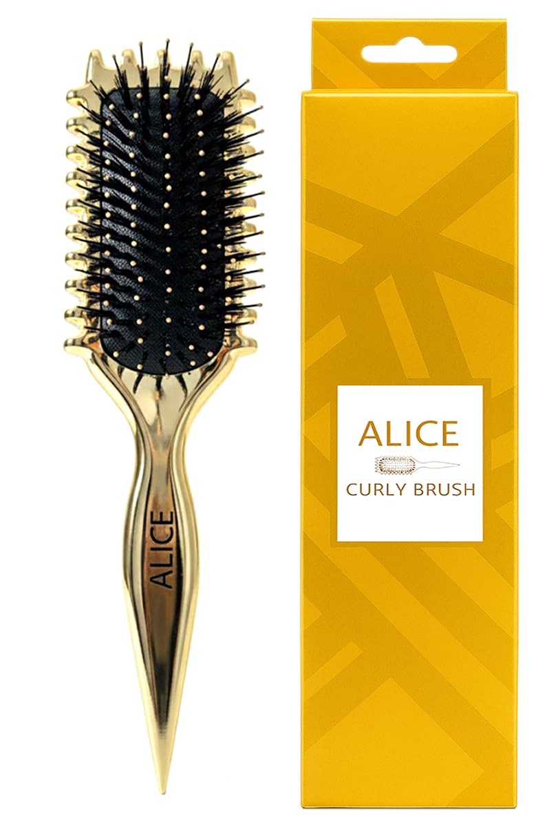 Alice - Brush, Curly Hair Brush Styling, Wet & Dry Detangler Hair Brush, The Essential Tool For Shaping & Styling Your Curls, Achieve Perfectly Defined (Golden)