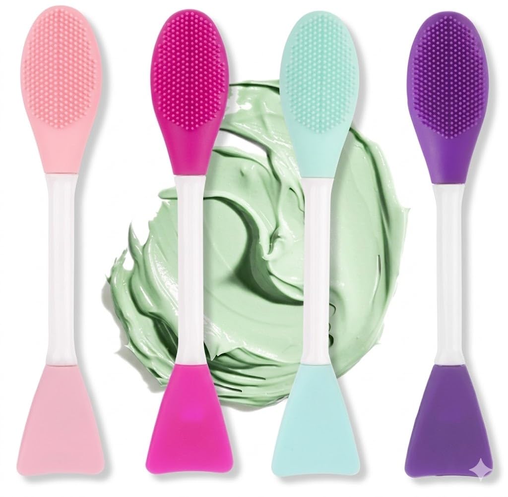 Double-ended Mask Brush Silicone Face Applicator Double Sided Cleansing Facial Brush - Multicolor-1PC