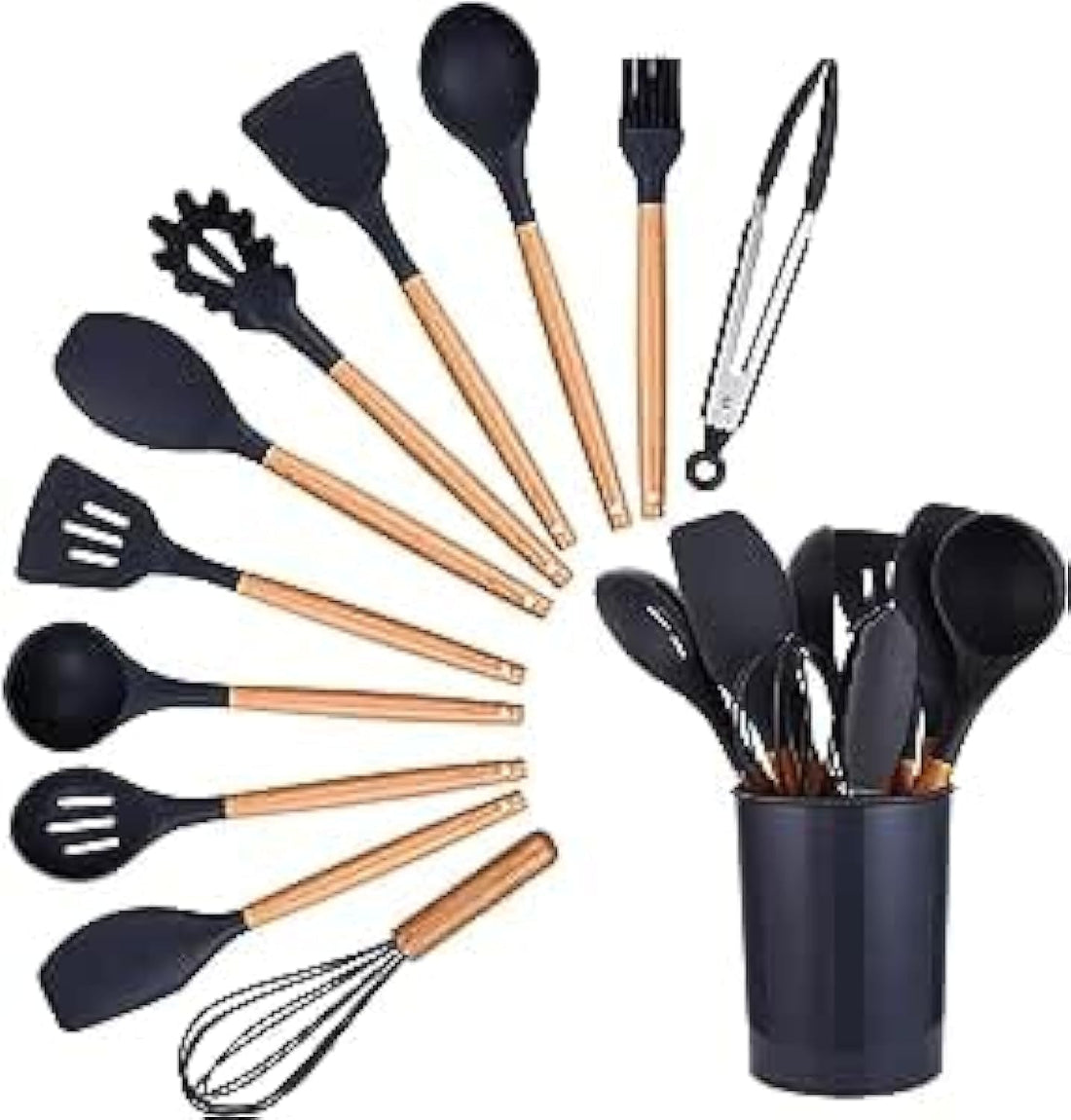 Silicone distribution kit for kitchen - red with wooden handles, 12 pieces…