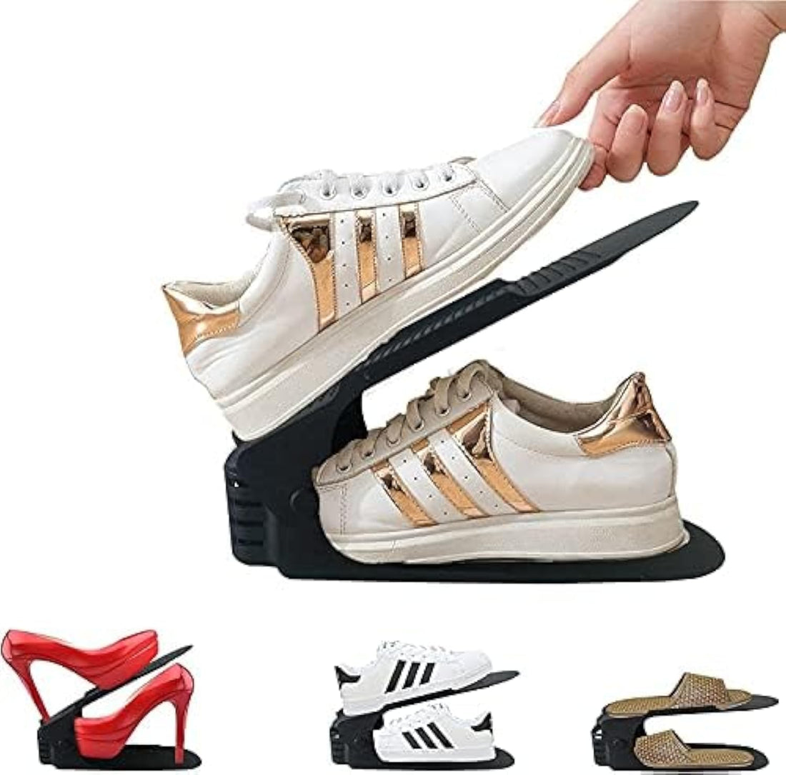 Nialkaran 10 Pack Plastic Shoe Slots Organizer Space Saving Double Surface Adjustable Shoe Slots Holder for Closet Shoe Organizer (Black)