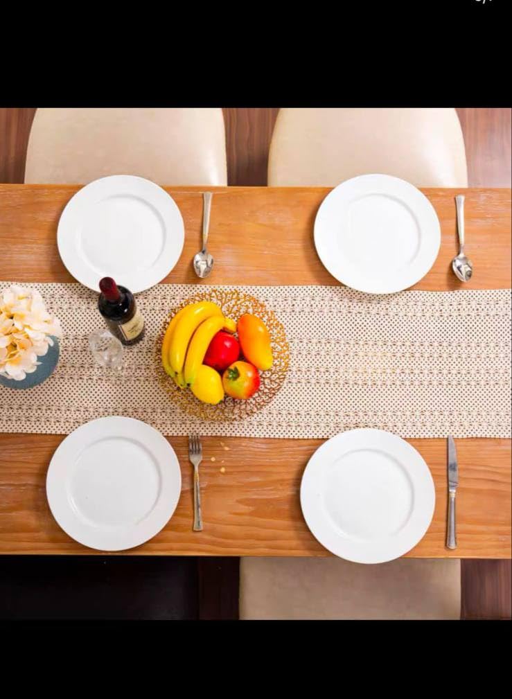 Table Runner with Lace Design, 150 x 45 cm, Beige .br