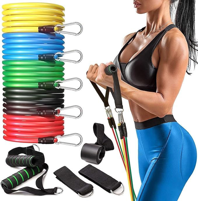 City Star Sport Resistance Bands Set 5pcs Fitness Tubes Tension Bands Exercise Bands Workout with Handles for Men Women Strength Physical Training Equipment at Gym Home 11pic