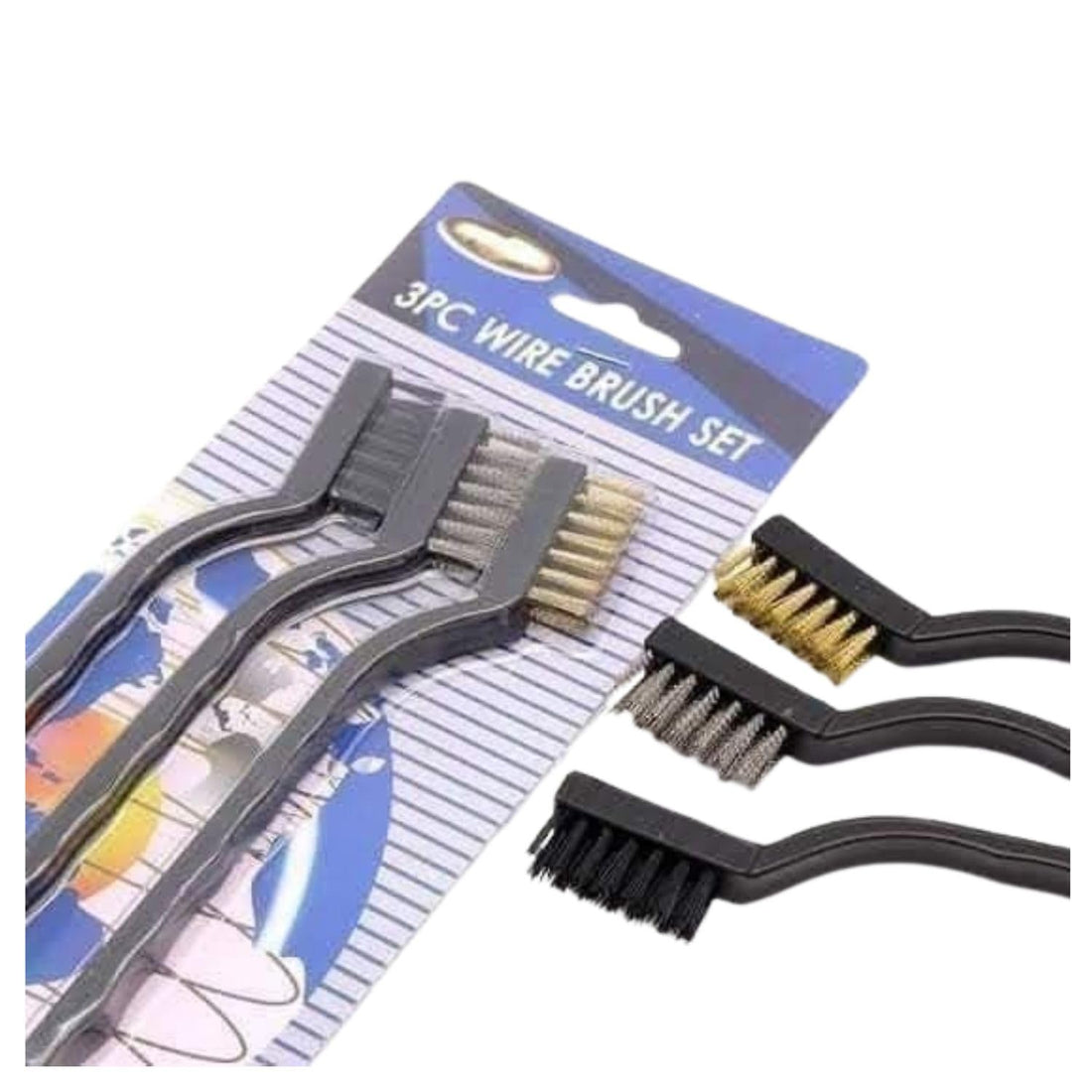 Wire Brush Set, 3 Pieces, Stainless Steel and Brass Bristles, Black Handles
