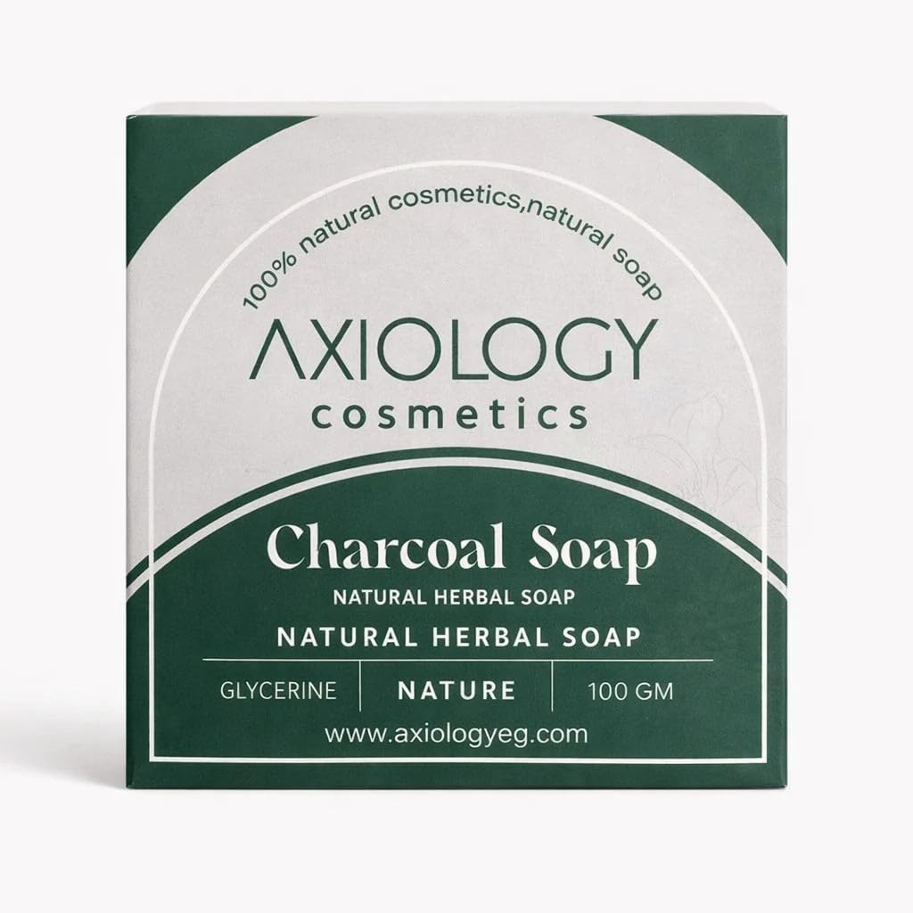 Axiology Charcoal Soap, Natural Herbal Bar, Glycerine, Deep Cleansing with Detoxifying Charcoal, 100g