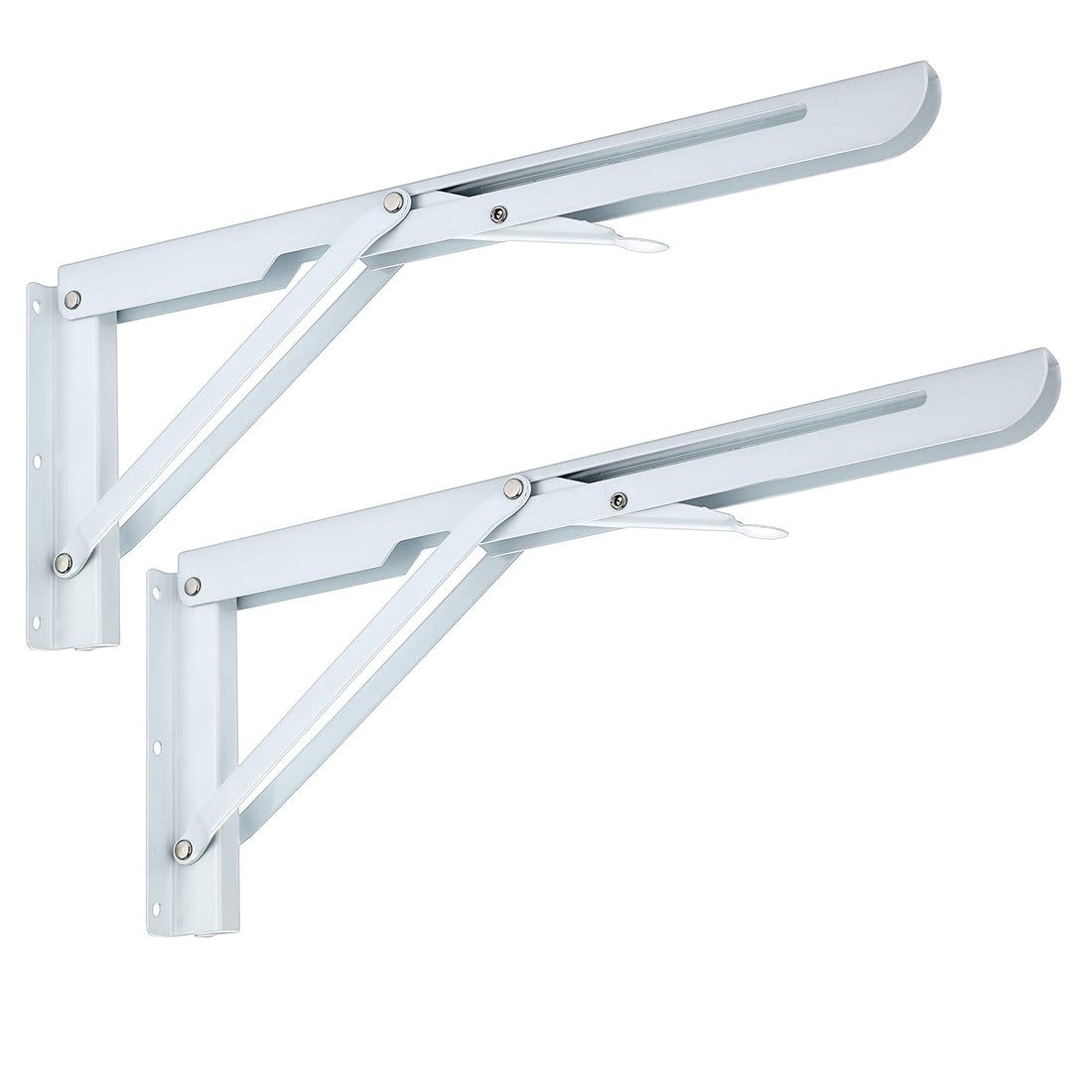 Sumnacon 2 Pcs 14 Inch Folding Shelf Brackets - Heavy Duty Metal Table Shelf Hinges, Wall Mounted Folding Shelf Support Brackets for Livingroom Kitchen Table Desk Bench Home DIY, White