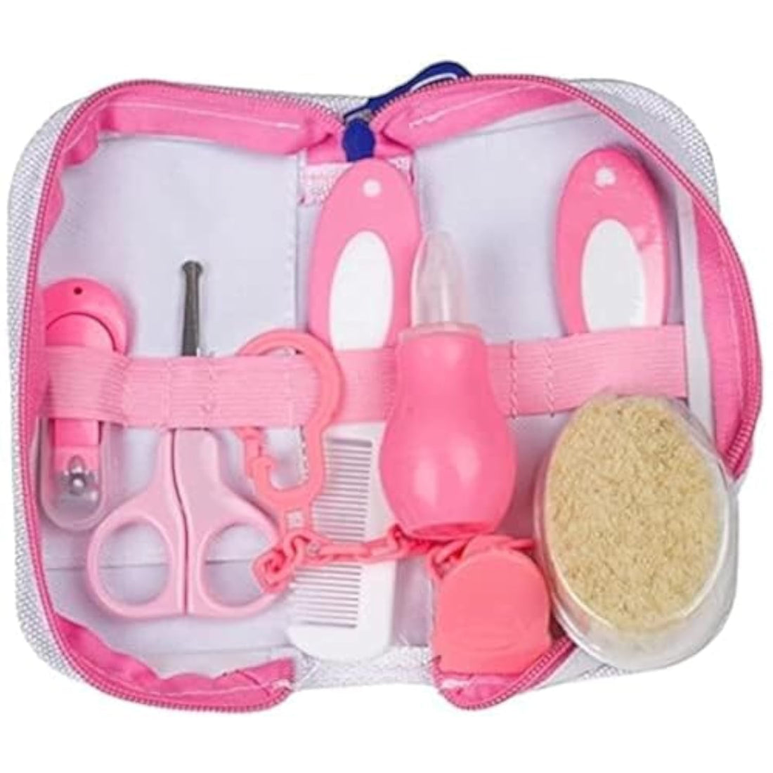 Chicco Brush Set, Nail File, Nail Clipper, Plastic Nose Pump and Chain with Special Bag - Pink