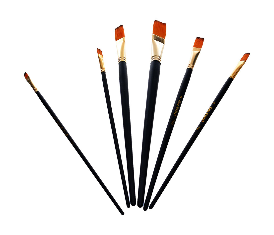 Keep Smiling Professional Artist Paint Brush Set of 6 Different Shapes Multi Functional for Canvas, Watercolor, Oil and Acrylic Painting - Black/Gold