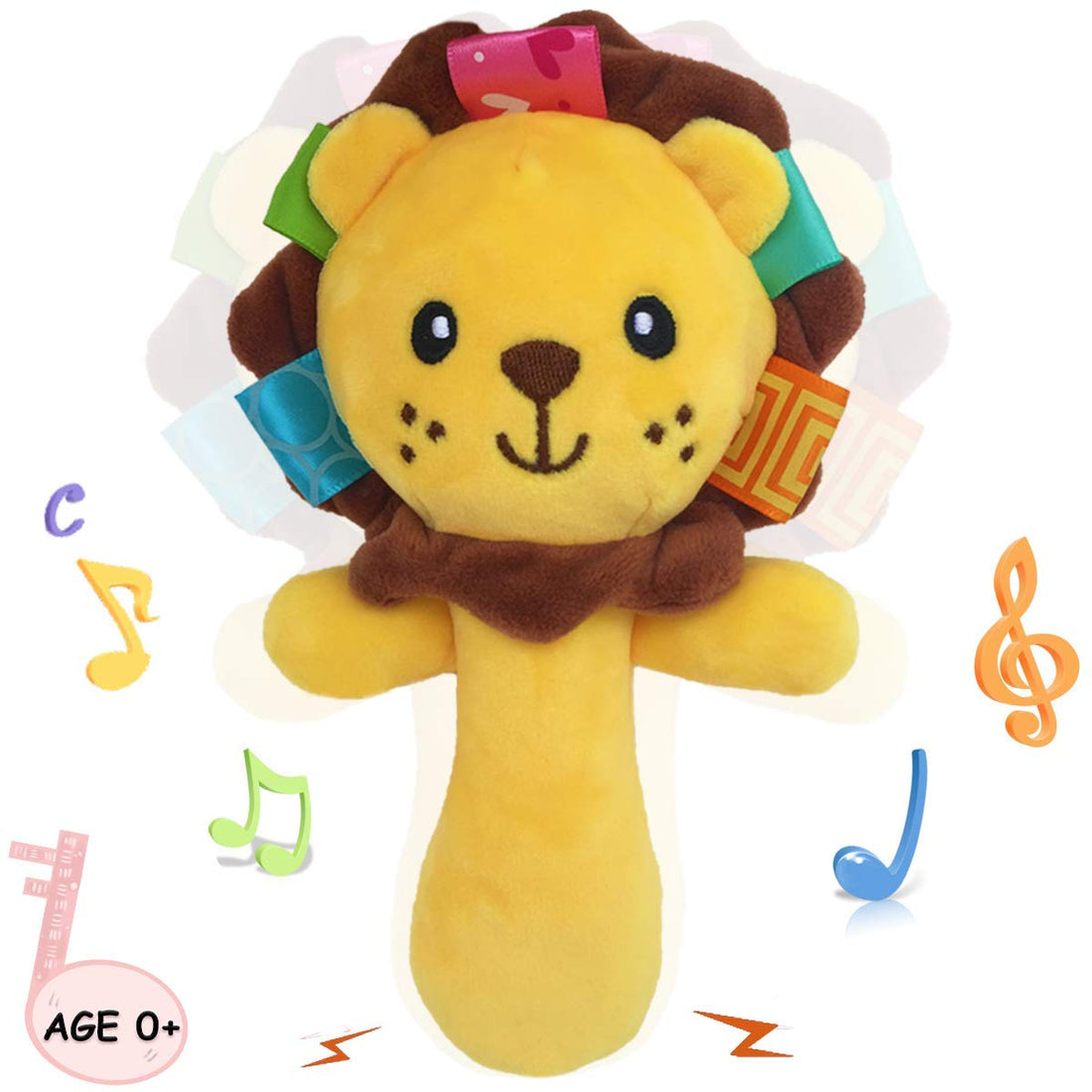 RIY Soft Baby Rattle Toys Plush Stuffed Animal Hand Rattles for Toddlers Girls Boys Development Infant Toys-Lion