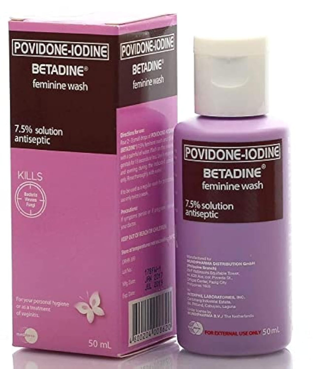 Betadine Povidone-Iodine Feminine Wash - 7.5% Solution Antiseptic - Kills Bacteria, Virus & Fungi - Relieves Itching & Irritation - Treatment of Vaginitis - 50ml