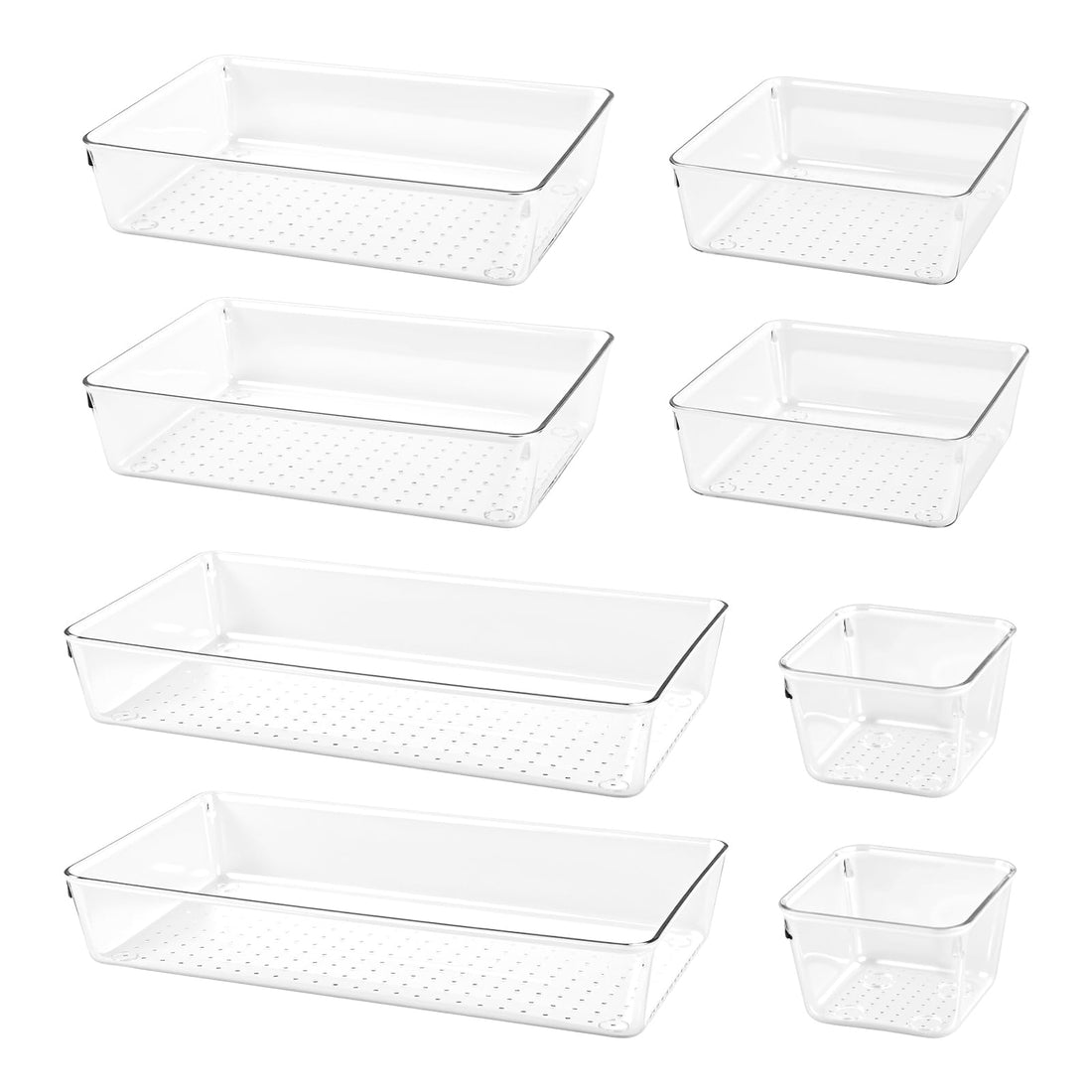Mapille 8 Pieces Clear Drawer Organiser, Make Up Bathroom Drawer Organiser with 4 Sizes for Kitchen, Bathroom, Dressing Table, Desk