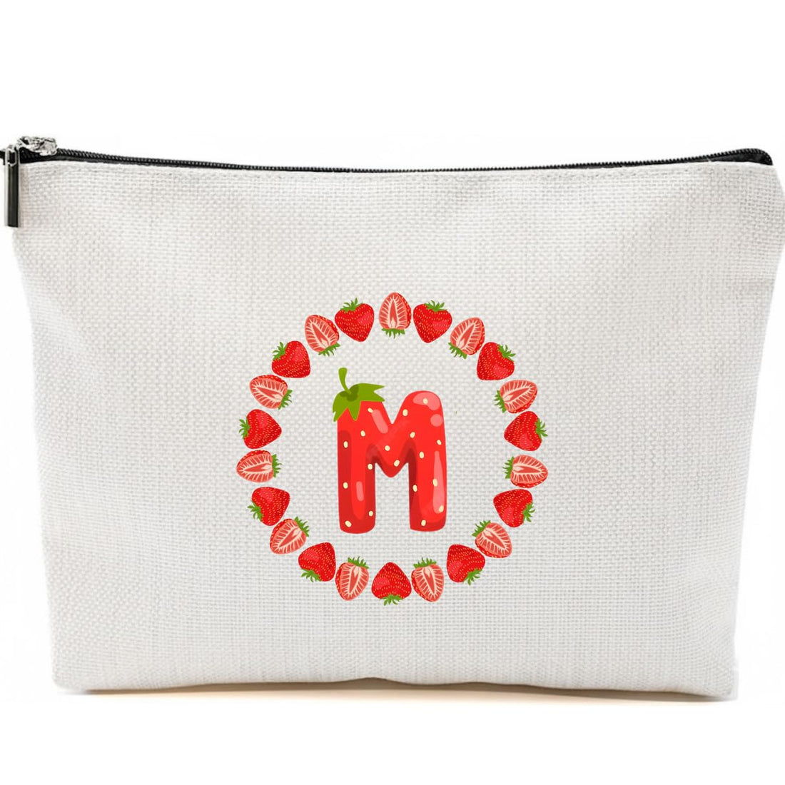 Personalized Initial Letter Makeup Bag or Pencil Case, Strawbery Initial Cosmetic Bag with Zipper Birthday Gifts for Women Girls, KIDS, Strawbery Letters (M)