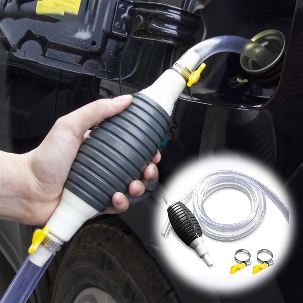 Multifunctional Car Fluid Suction Pump, with 1.5M Hose, 2 Steel Clamps, Portable High Flow Hand Pump for Car Fuel Transfer for Gas, Gasoline, Oil, Diesel, Liquid Oil, Aquarium Water