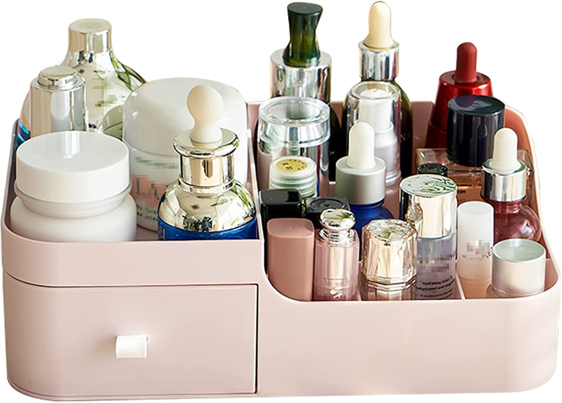 Cosmetic Organizer Cosmetic Storage Box with Plastic Case Tray for Home, Vanity Table,Cosmetics,Lipstick,Nail Polish,Brushes,Skin Care,Products,Perfumes (Pink)