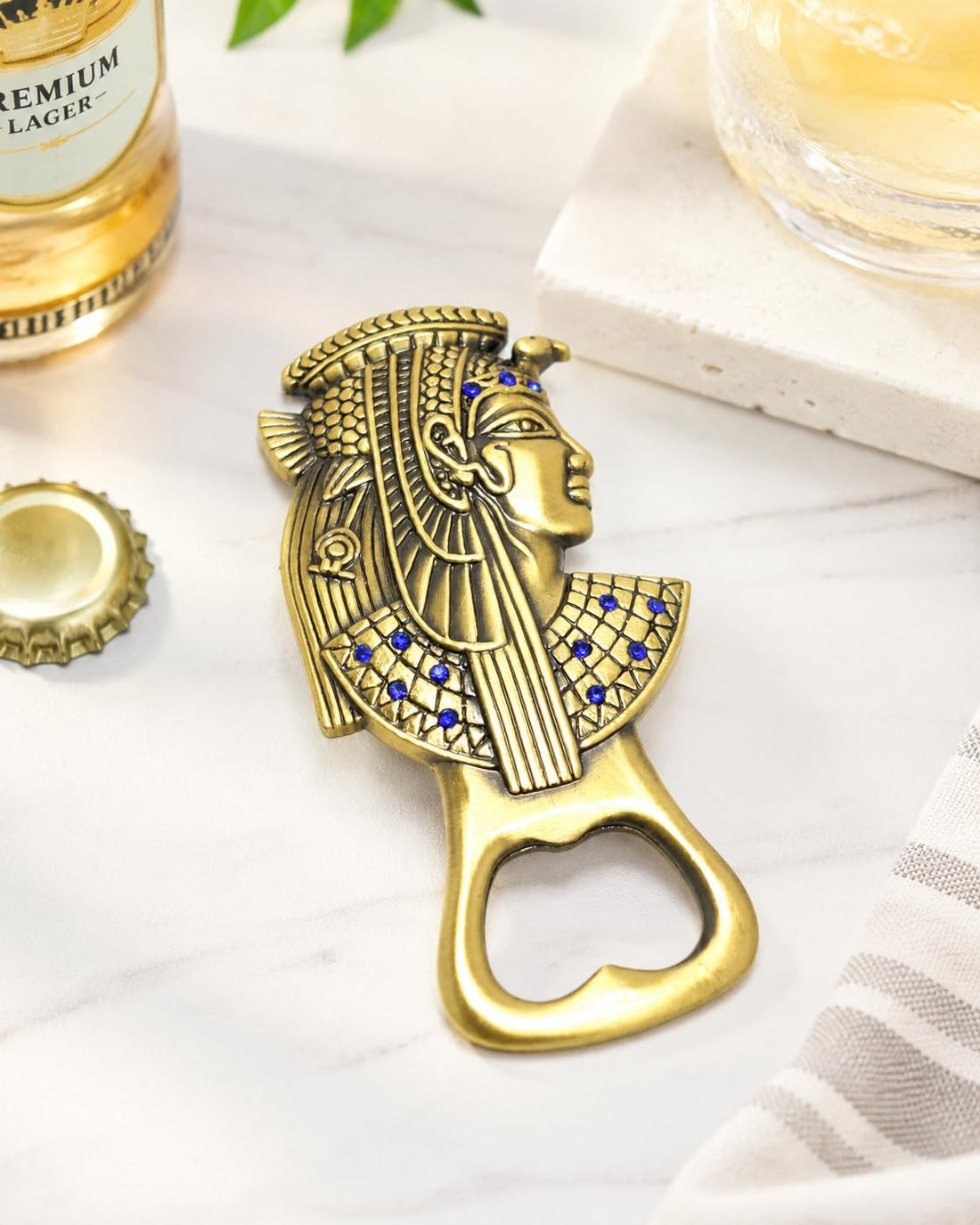 Immatgar Pharaonic Fridge Magnet with bottle opener - Egyptian Souvenir Ancient Egypt Décor Ornament - from Metal (Cleopatra - Burnt Yellow)