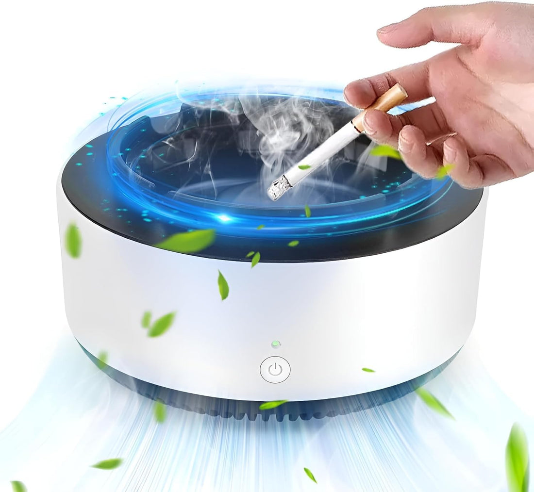 Plan A Smart Ashtray Multifunctional Smokeless Air Purifier for Indoor Office Home Car Portable Battery Operated Ashtray (White)