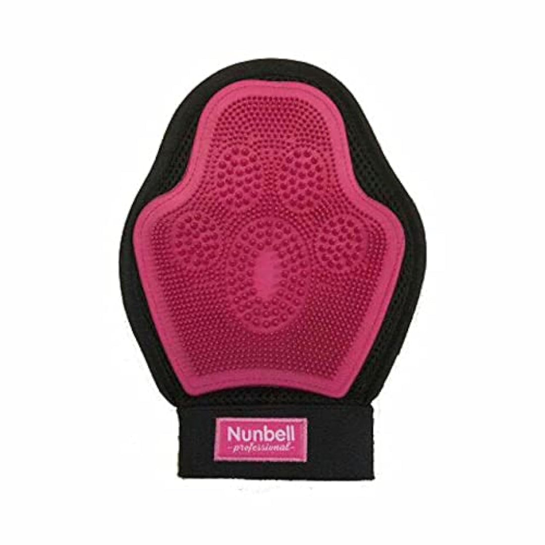 Nunbell Pet Grooming Glove, Pink and Black, Silicone Massage Brush for Pet Bathing.