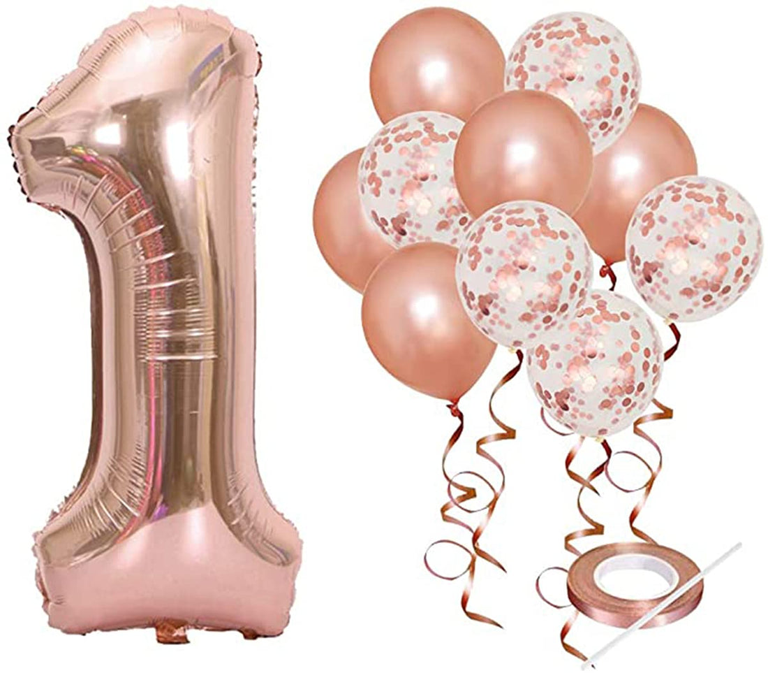 KASTWAVE 40 Inch Rose Gold Number 1 Balloon, 21 Pack Real Rose Gold Confetti Party Decorations for 1st Birthday Decorations Supplies, Anniversary, Baby Bridal Shower, Home and Office Decor (Rose, 1)