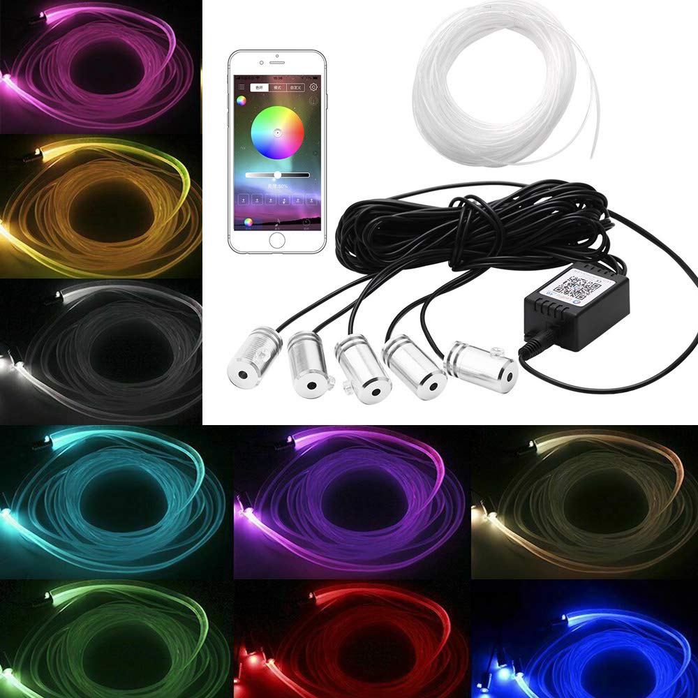 5 PCS 6m/19.7ft Car LED Strip Lights,Car Interior Atmosphere Lights, Multicolor LED Neon Light with APP Control for Car Truck Home
