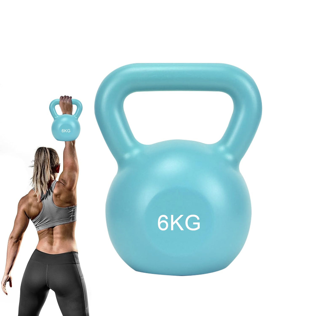 ZENSUKYE Cement Kettlebell, 6kg, Turquoise, HDPE and Cement, Great for Full Body Training