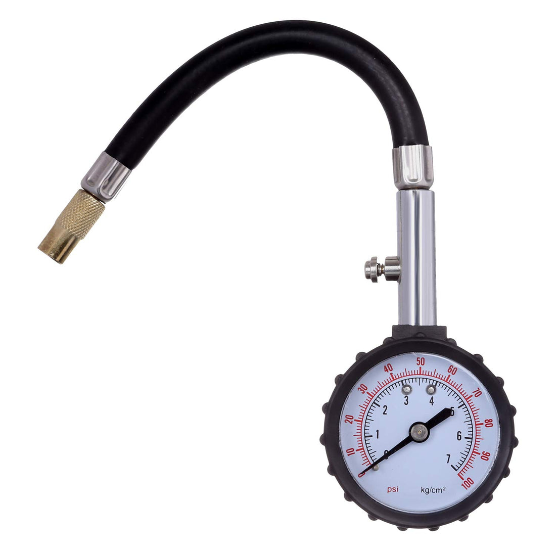 Generic Tire gauge heavy duty air pressure with flexible hose - black