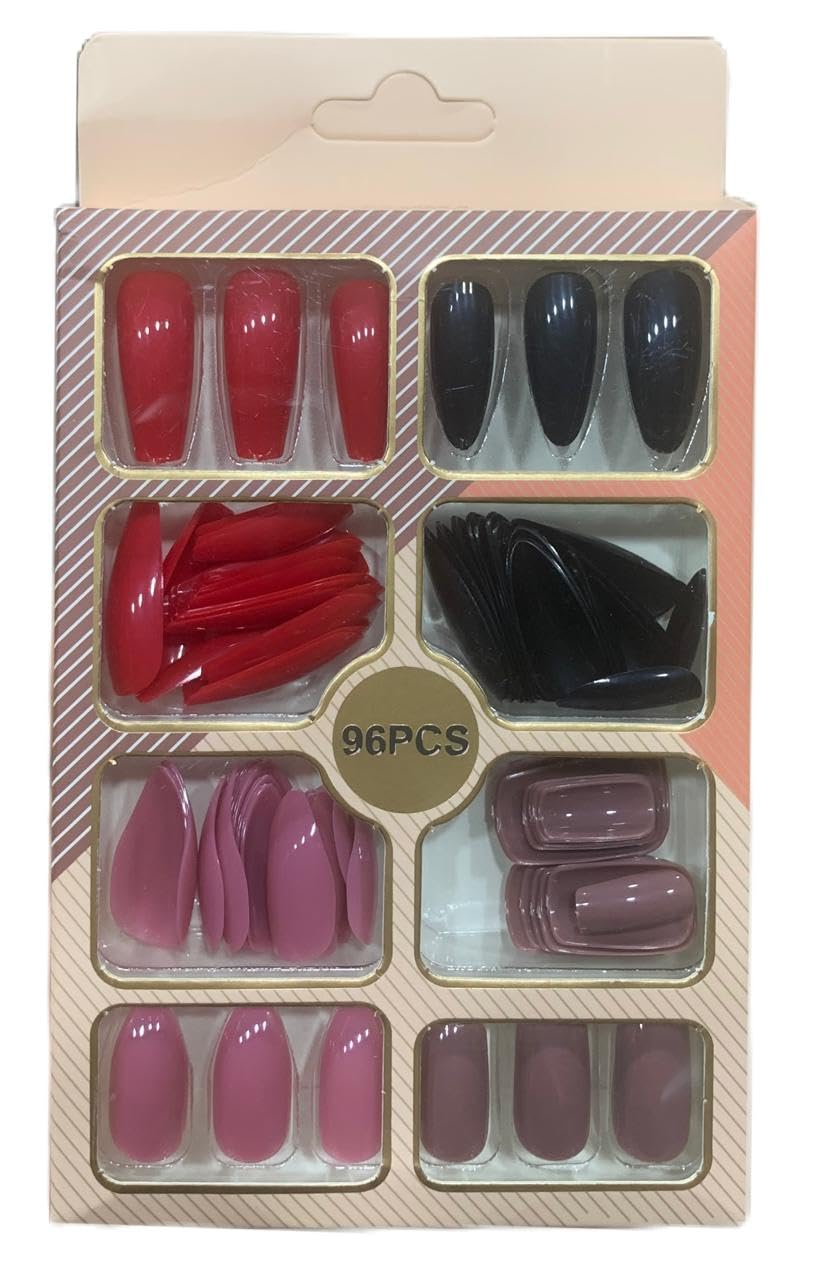 PRESS ON NAILS- 96 pcs Medium -False Nails, Perfect For Parties, Comes FACE-OVAL 4SHAPE-N2