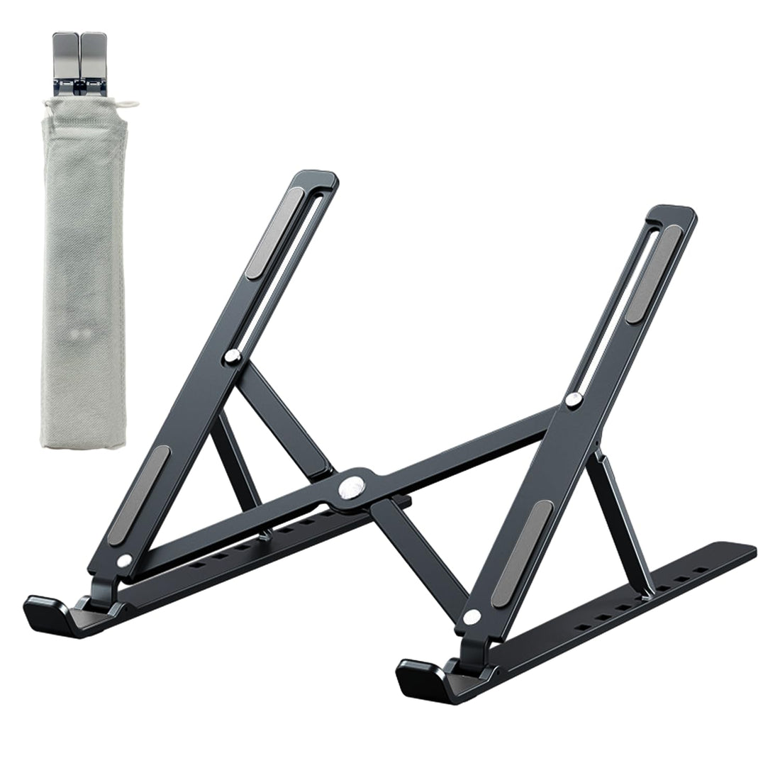 Aluminium Laptop Stand with 6 Adjustable Angles, Foldable, Ventilated Cooling for Laptops 10-15.6 Inches - Black