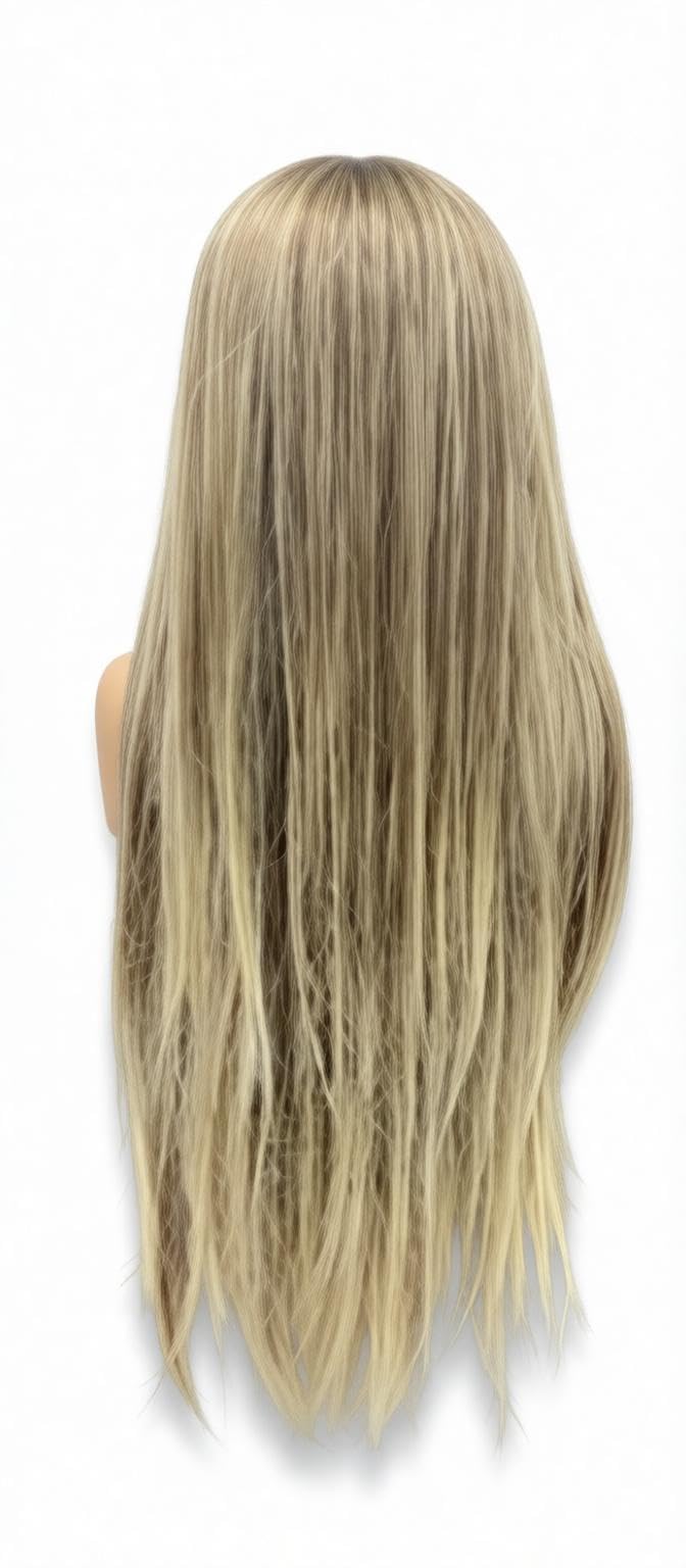 Flowing Straight Wig - Gentle Synthetic Fibers, Pre-Plucked Front, Breathable Mesh for All-Day Comfort (Ash blonde)