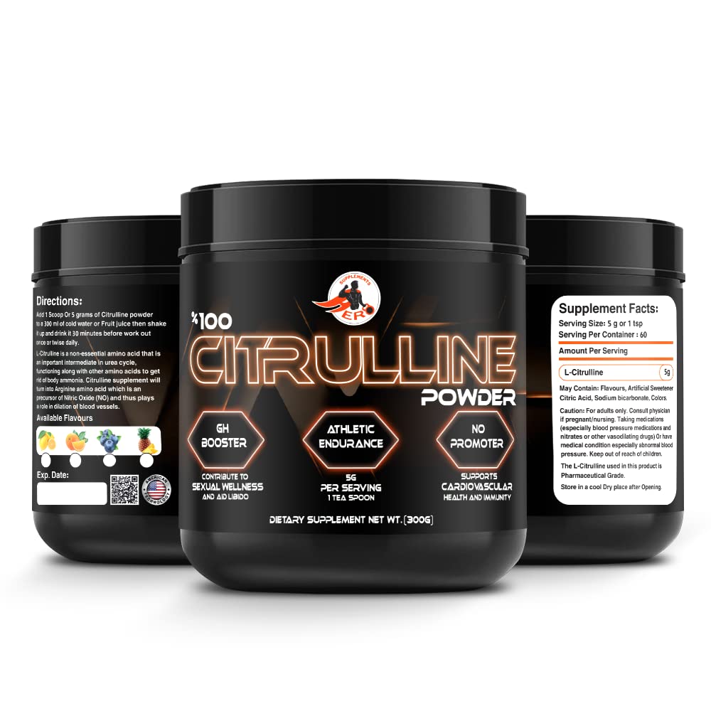 Hero Citrulline (Free Form) Powder 300G | 60 Serv. | Energy and Pump (Unflavored)