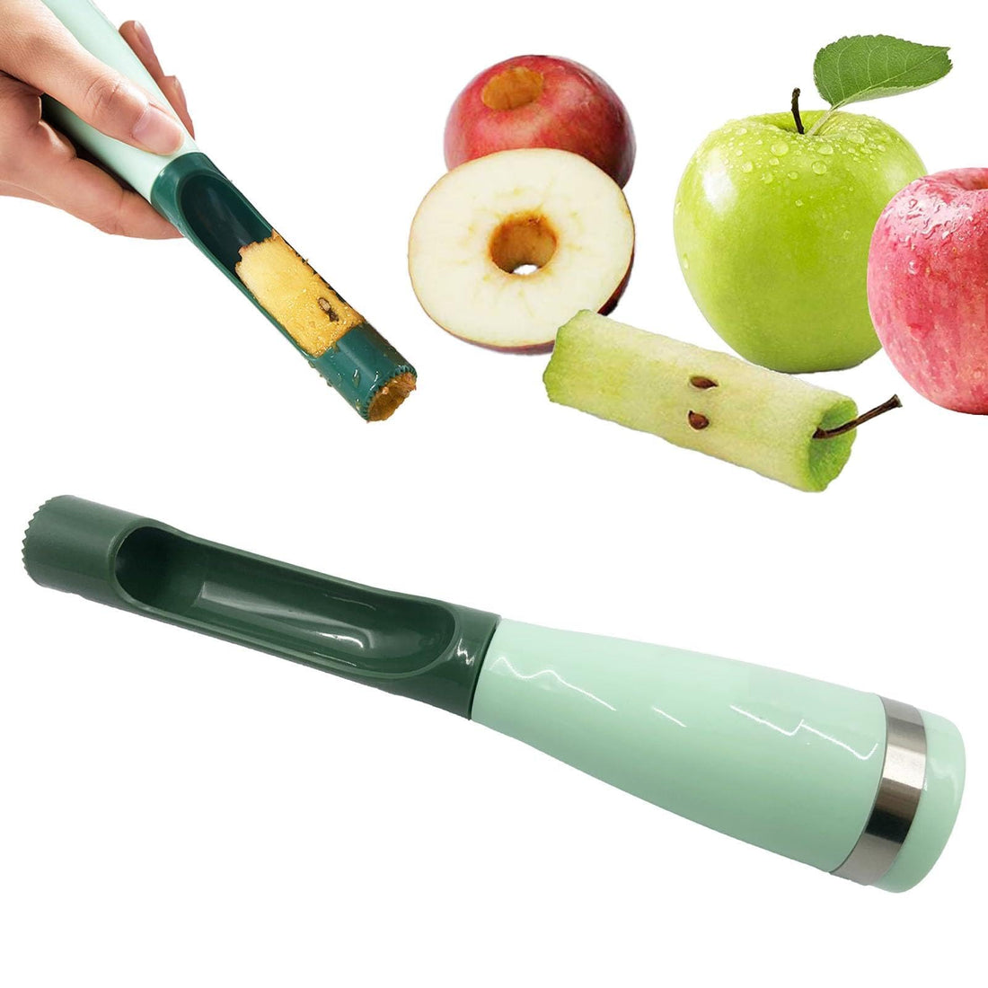 Green Corer - Versatile Fruit Core Remover for Apples Pears and Bell Peppers, Durable Stainless Steel Blade for Efficient Cutting, Easy to Hold Handle for Quick and Safe Kitchen Food Prep