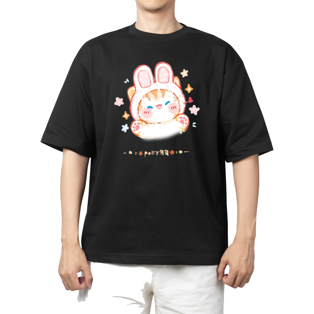 CUTE kawaii kitty cat black t-shirt oversize 105