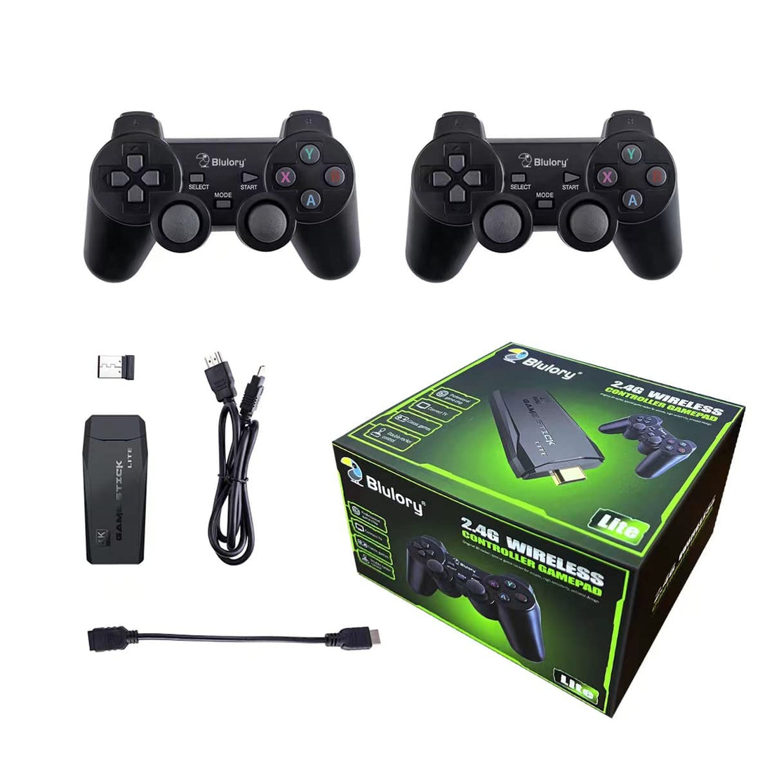 Blulory 4K Smart Video Game TV Stick,Video Game Consoles,10,000 Games 32/64GB Retro Classic Gamin 2.4G Wireless Gamepads Controller (32G,3000+ Games)