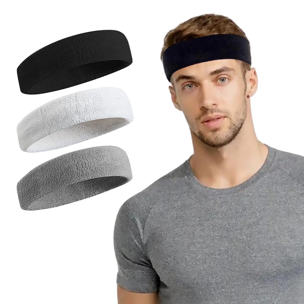 Tokokimo Hair Bands for Men's Hair Sports Hair Band Headbands for Women Soft Stretchy Men Head Bands Solid Hair Hands (3 pcs)