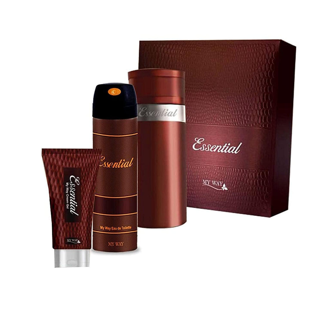 My Way Essential own set includes Parfum 55ml, 150g Gel Cream, and 150ml Spray