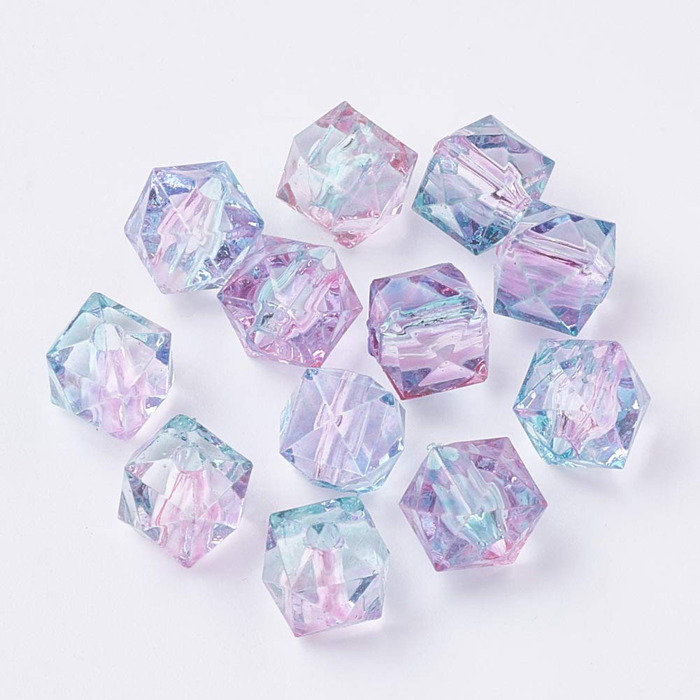 GBSTORE 100 Pcs 8mm Polygonal Two-Color Transparent Acrylic Beads, DIY Hand-Made Beaded Accessories for Jewelry Making Faceted, Bracelets, Necklaces, Arts & Craft