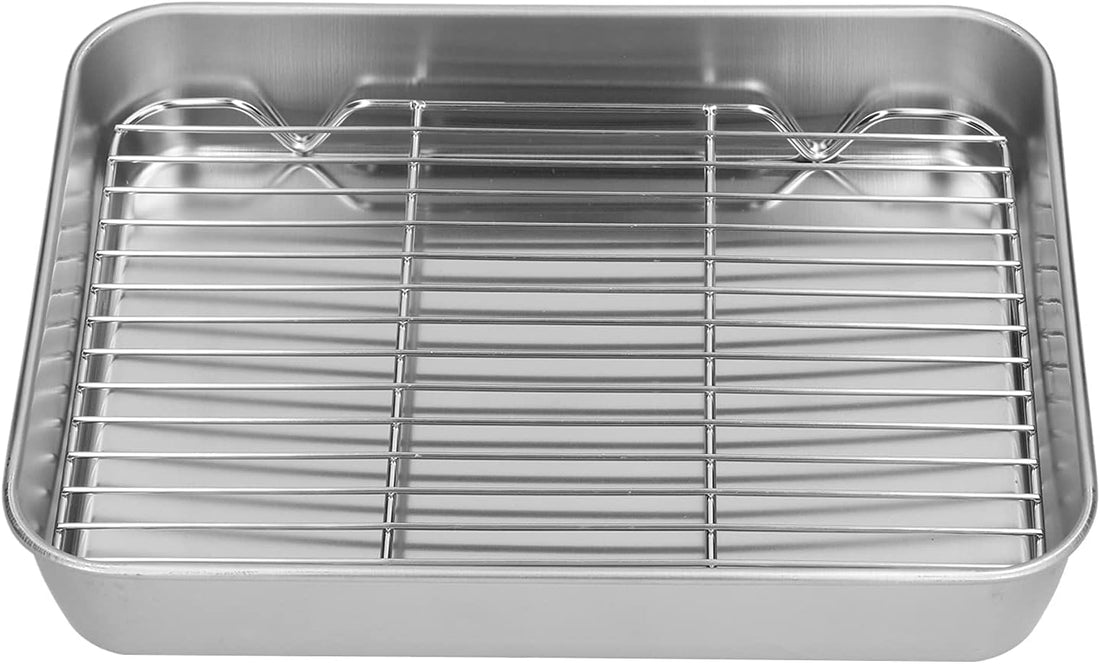 HOMERA Stainless Steel Baking Tray with Rack 35x27 cm Heavy Duty Grill Pan for Oven Use Ideal for Roasting Chicken Meat and Serving Food in the Kitchen