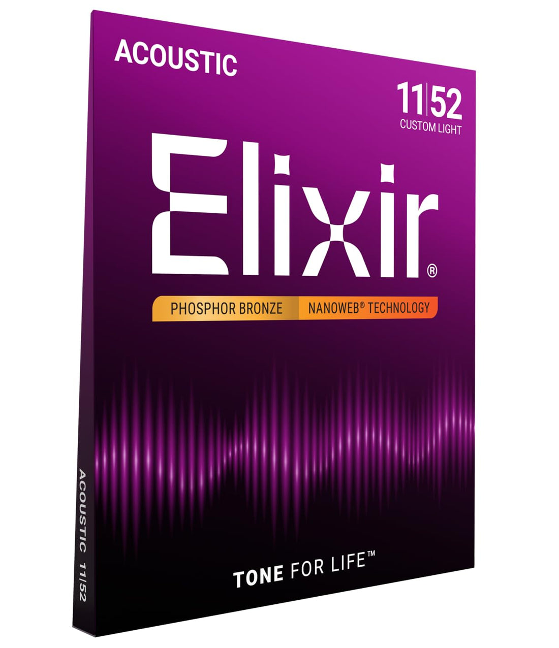 Elixir Strings Phosphor Bronze Acoustic Guitar Strings w NANOWEB Coating, Custom Light (.011-.052)